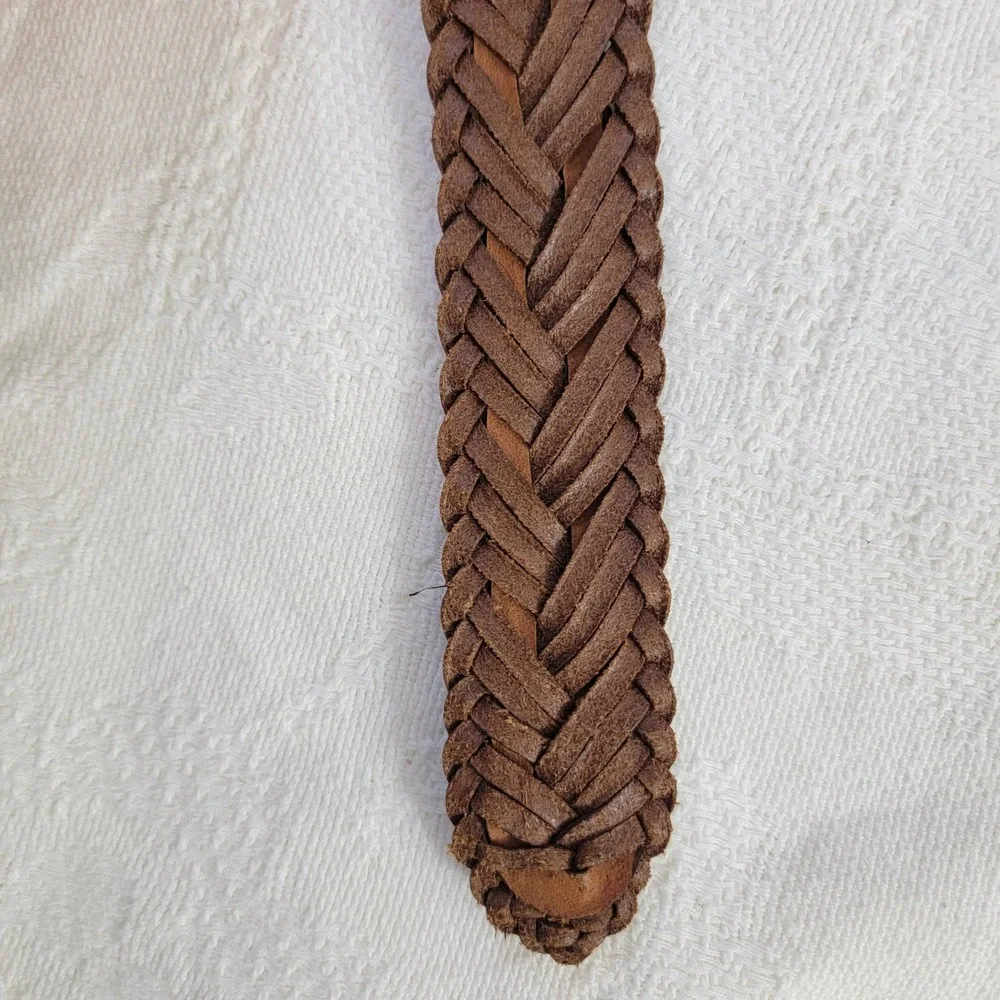 Brighton Mens Brown Braided Leather Belt Engraved Silver‎ Buckle Q6607 Size 28